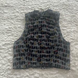 Free People Geometric Black Full Zip Back Top